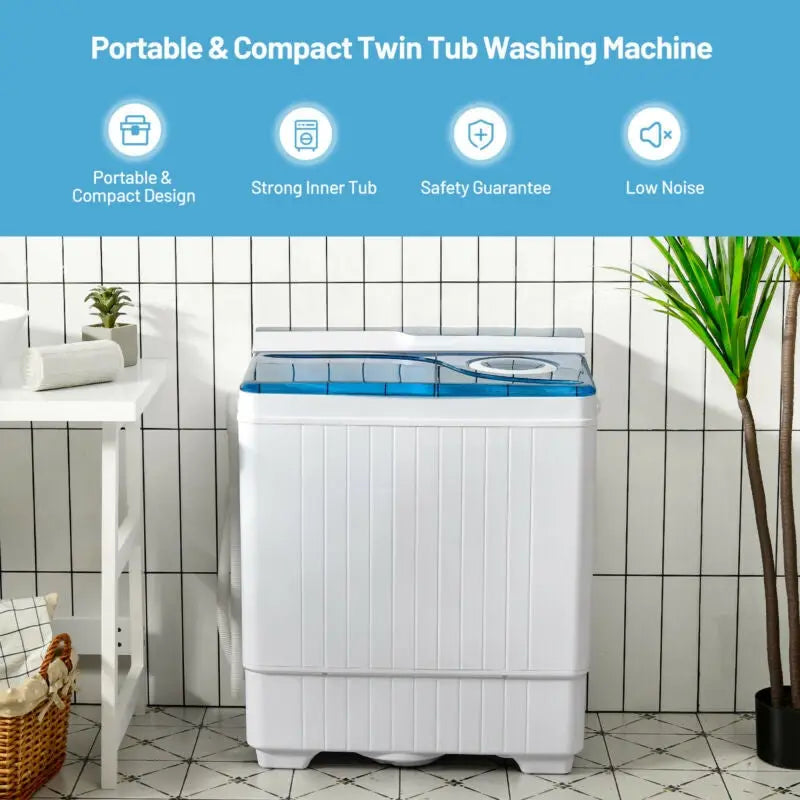 26 Pound Portable Semi-Automatic Washing Machine with Built-in Drain Pump-Blue - Blue - Washing Machines