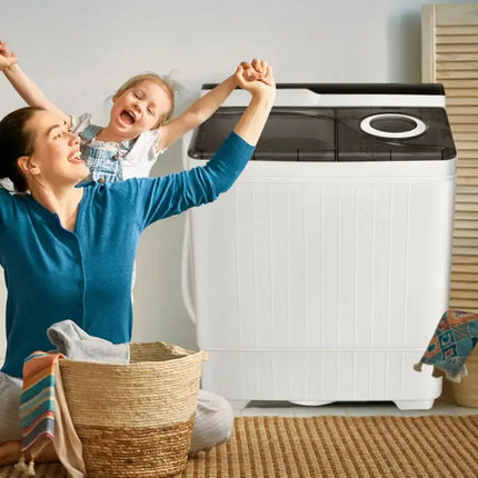 26 Pound Portable Semi-automatic Washing Machine with Built-in Drain Pump-Gray Costway