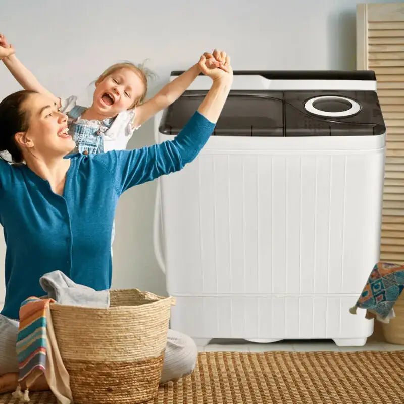 26 Pound Portable Semi-automatic Washing Machine with Built-in Drain Pump-Gray Costway