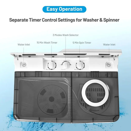 26 Pound Portable Semi-automatic Washing Machine with Built-in Drain Pump-Gray Costway