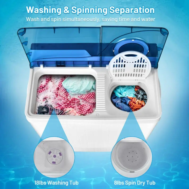 26 Pound Portable Semi-Automatic Washing Machine with Built-in Drain Pump-Blue - Blue - Washing Machines