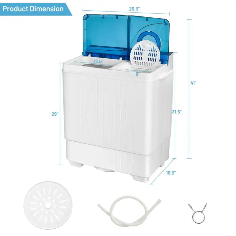 26 Pound Portable Semi-Automatic Washing Machine with Built-in Drain Pump-Blue - Blue - Washing Machines