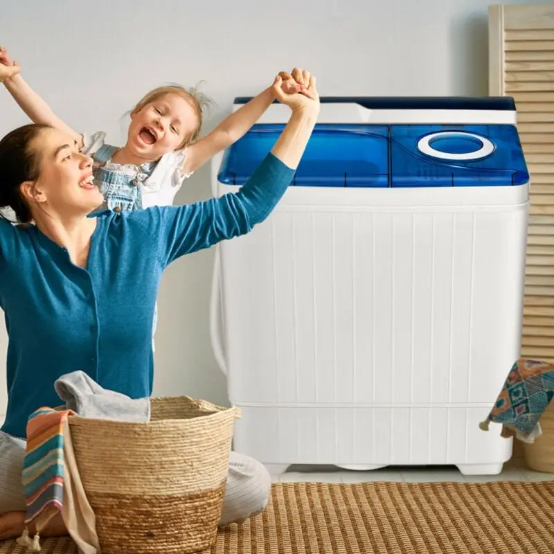 26 Pound Portable Semi-Automatic Washing Machine with Built-in Drain Pump-Blue - Blue - Washing Machines