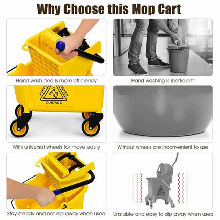 26 Quart Side Press Wringer Commercial Mop Bucket Costway