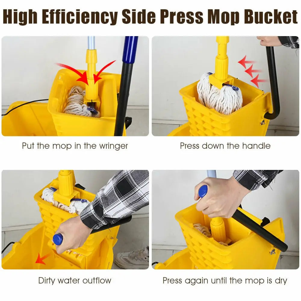 26 Quart Side Press Wringer Commercial Mop Bucket - Yellow - Vacuums & Cleaners