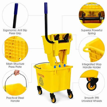 26 Quart Side Press Wringer Commercial Mop Bucket Costway