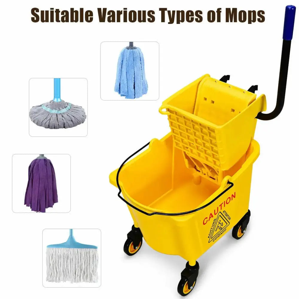 26 Quart Side Press Wringer Commercial Mop Bucket Costway