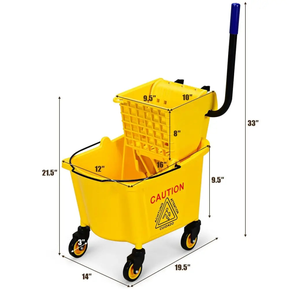 26 Quart Side Press Wringer Commercial Mop Bucket - Yellow - Vacuums & Cleaners