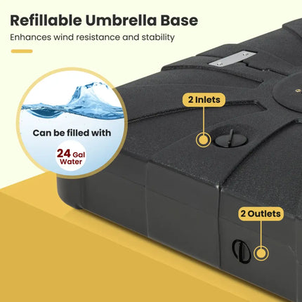 260 lbs Offset Patio Umbrella Base with Wheels Sand Water Filled - Black - Outdoor Umbrella Bases