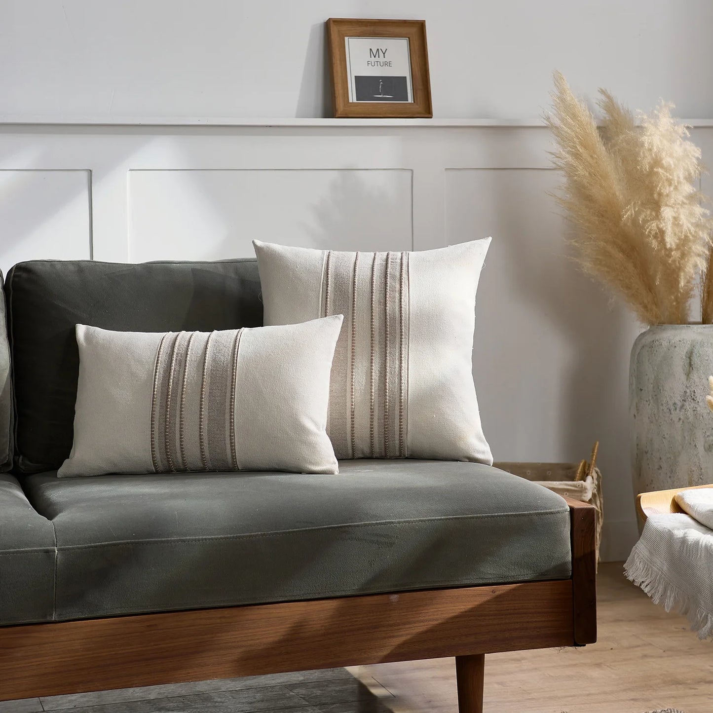 Simple Stripe Linen Cushion Cover – Beige/Yellow/Blue/Grey 45x45 30x50