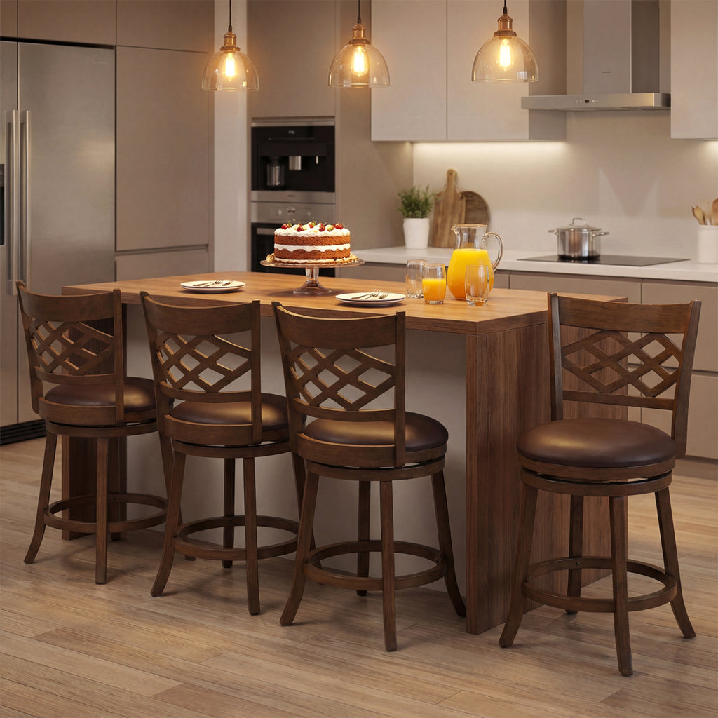 26 Inch Counter Height Bar Stools Set of 2 with Rubber Wood Frame-26 Inch
