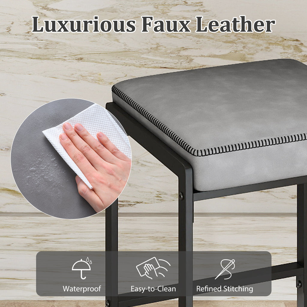 26 inch Bar Stools Set of 2 Counter Height Barstools with Faux Leather Upholstered Seat-Gray