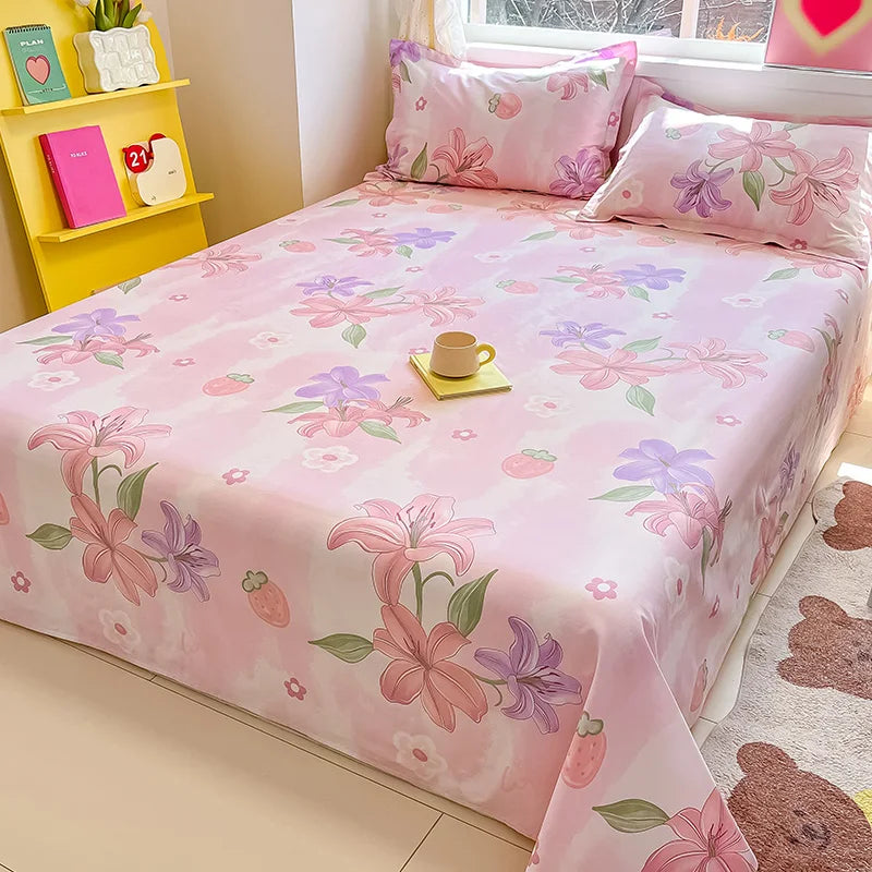 100% Cotton Flower Printed Bed Sheet – Single/Double/King Flat Sheet
