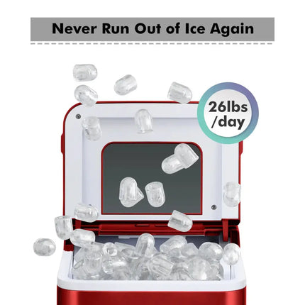 26lbs/24h Portable Countertop Ice Maker Machine with Scoop 9 Ice Cubes Ready in 8 minutes-Red Costway