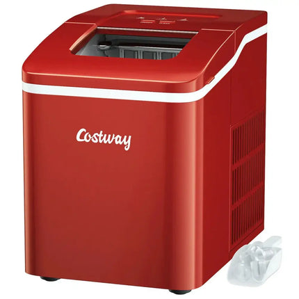26lbs/24h Portable Countertop Ice Maker Machine with Scoop 9 Ice Cubes Ready in 8 minutes-Red Costway