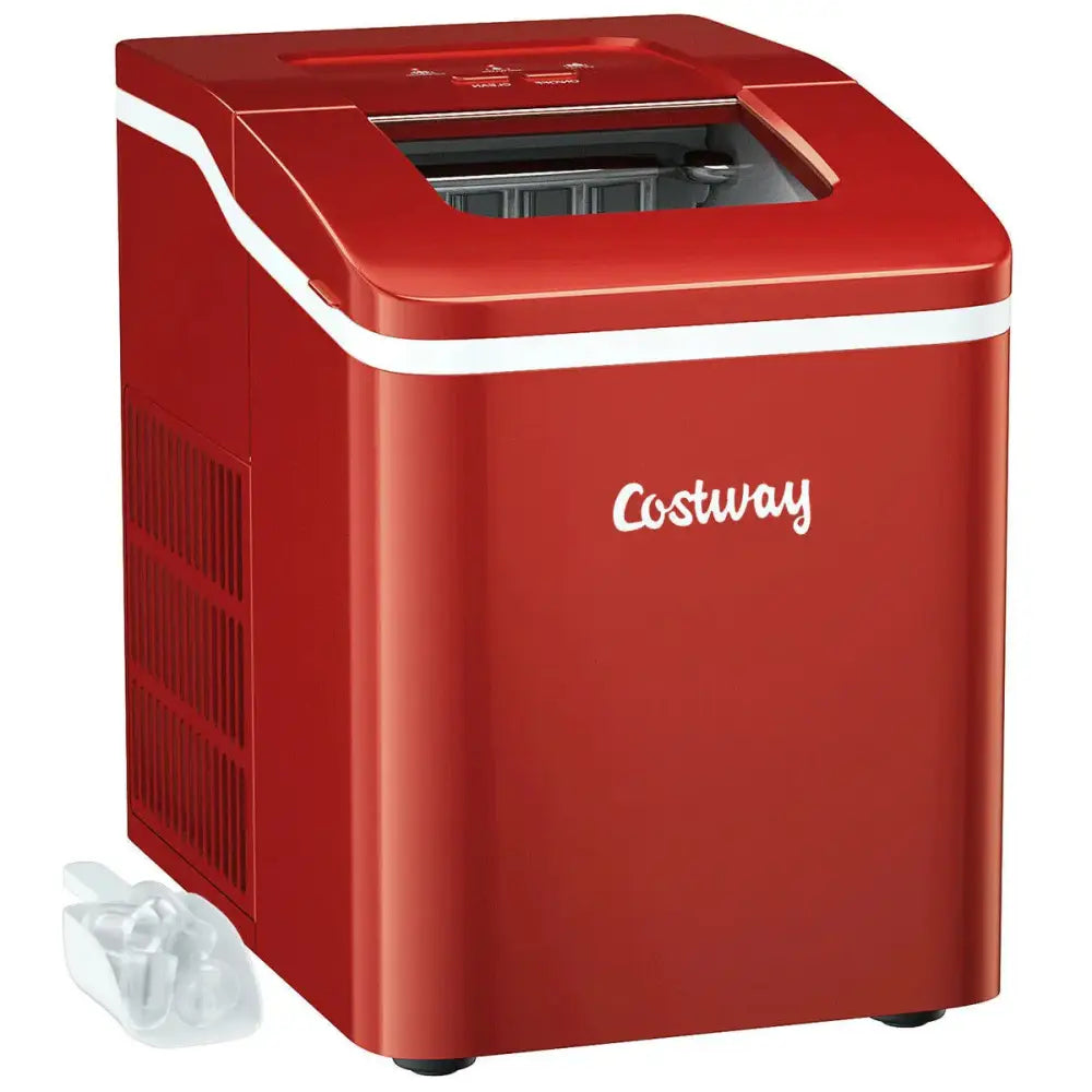 26lbs/24h Portable Countertop Ice Maker Machine with Scoop 9 Ice Cubes Ready in 8 minutes-Red Costway