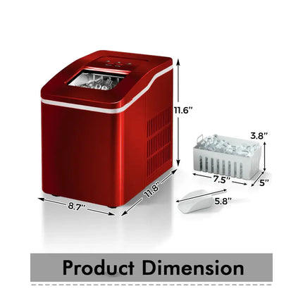 26lbs/24h Portable Countertop Ice Maker Machine with Scoop 9 Ice Cubes Ready in 8 minutes-Red Costway