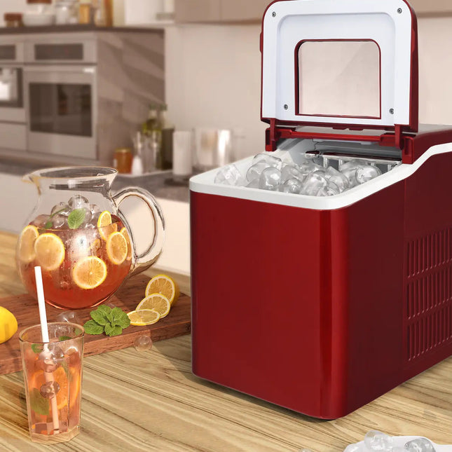 26lbs/24h Portable Countertop Ice Maker Machine with Scoop 9 Ice Cubes Ready in 8 minutes-Red Costway