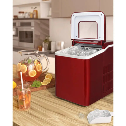 26lbs/24h Portable Countertop Ice Maker Machine with Scoop 9 Ice Cubes Ready in 8 minutes-Red Costway
