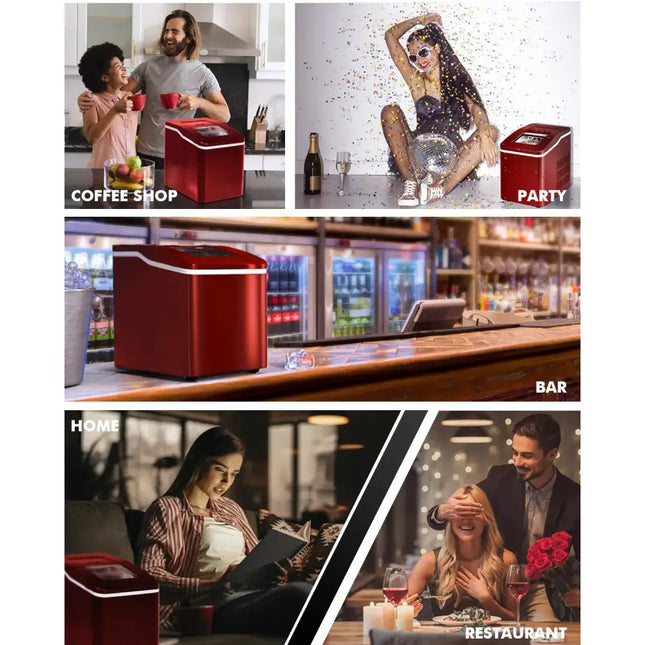 26lbs/24h Portable Countertop Ice Maker Machine with Scoop 9 Ice Cubes Ready in 8 minutes-Red Costway