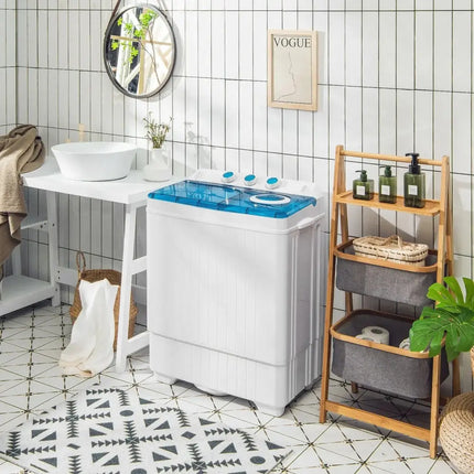 26lbs Portable Semi-Automatic Twin Tub Washing Machine with Drain Pump-Blue Costway