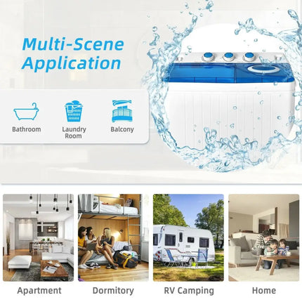 26lbs Portable Semi-Automatic Twin Tub Washing Machine with Drain Pump-Blue Costway