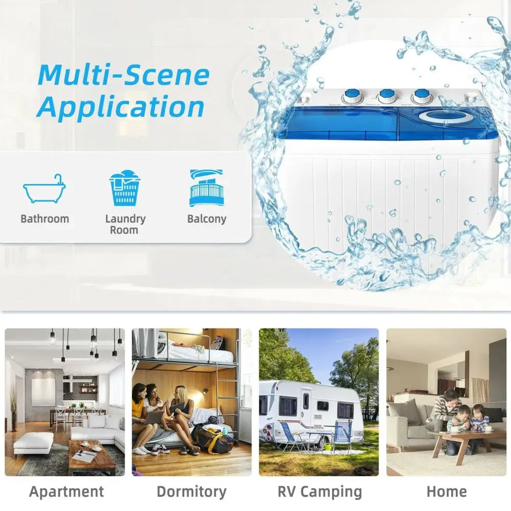 26lbs Portable Semi-Automatic Twin Tub Washing Machine with Drain Pump-Blue Costway