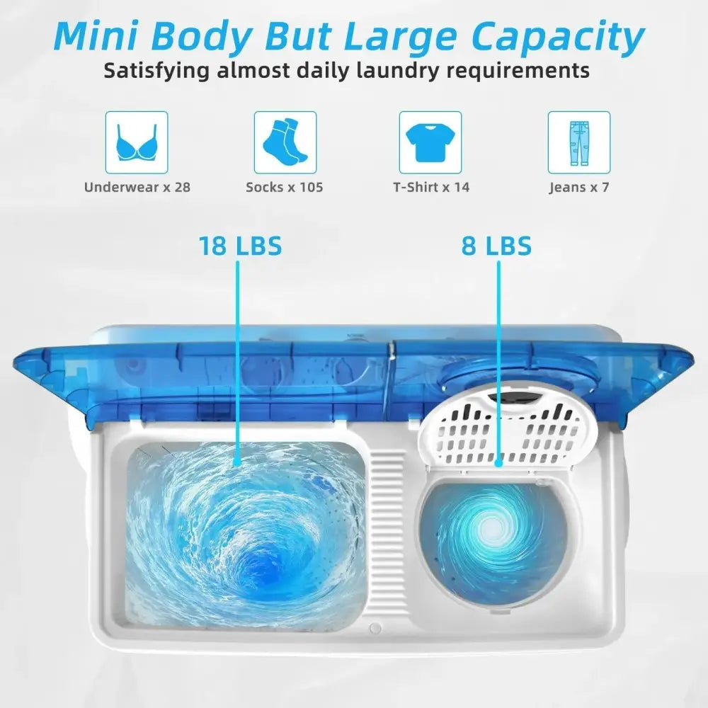 26lbs Portable Semi-Automatic Twin Tub Washing Machine with Drain Pump-Blue Costway