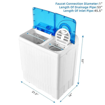 26lbs Portable Semi-Automatic Twin Tub Washing Machine with Drain Pump-Blue Costway