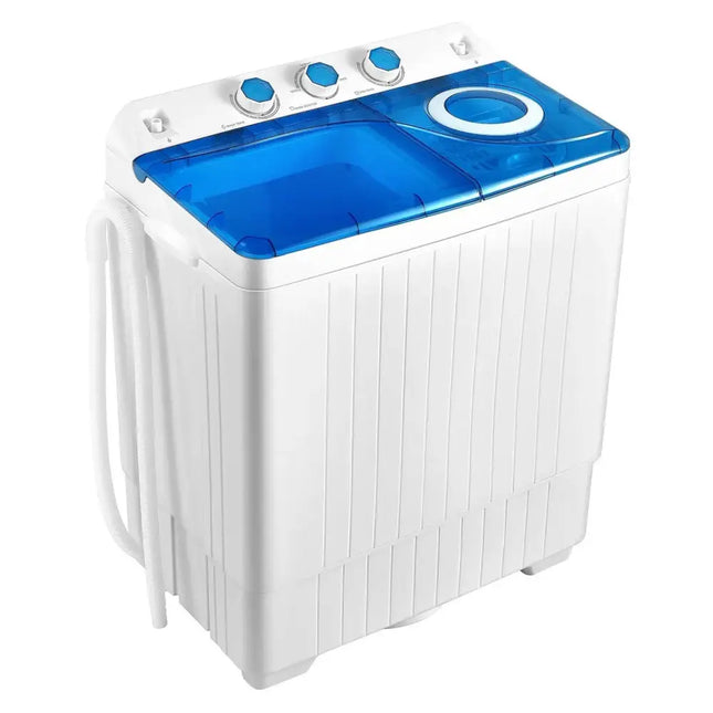 26lbs Portable Semi-Automatic Twin Tub Washing Machine with Drain Pump-Blue Costway