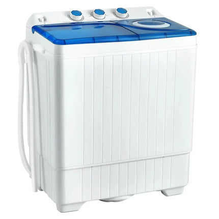 26lbs Portable Semi-Automatic Twin Tub Washing Machine with Drain Pump-Blue Costway