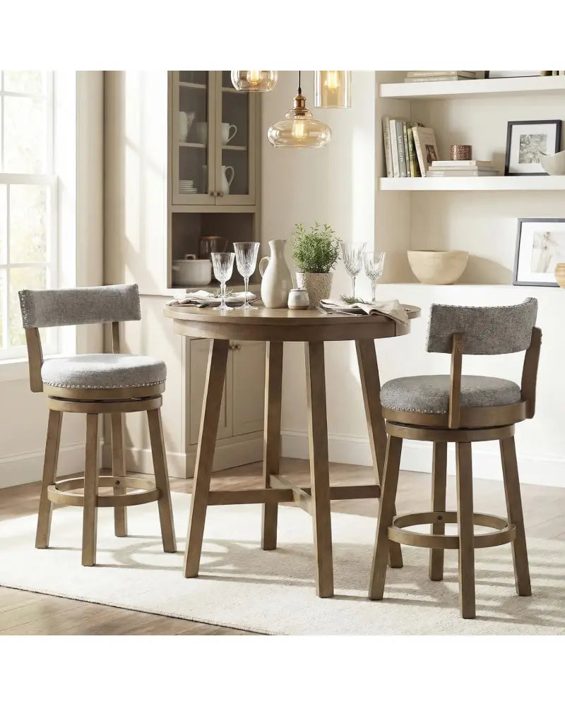 27/31 Inch Swivel Bar Stool with Upholstered Back Seat and Footrest-27 inches - Gray - Bar Stools