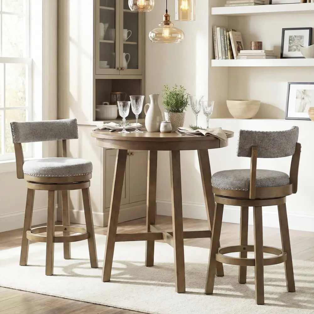 27/31 Inch Swivel Bar Stool with Upholstered Back Seat and Footrest-27 inches - Gray - Bar Stools