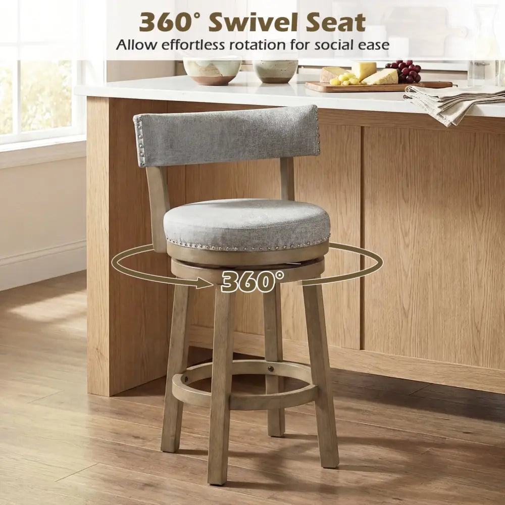 27/31 Inch Swivel Bar Stool with Upholstered Back Seat and Footrest-27 inches - Gray - Bar Stools