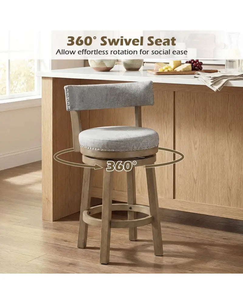 27/31 Inch Swivel Bar Stool with Upholstered Back Seat and Footrest-27 inches - Gray - Bar Stools