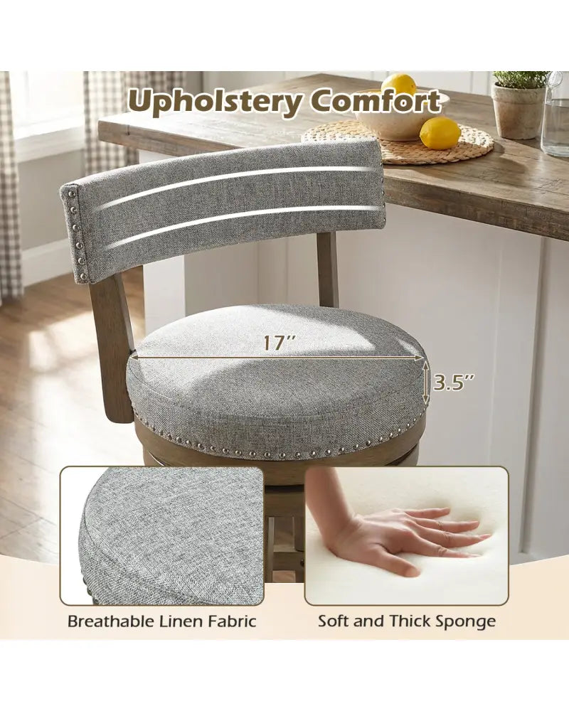 27/31 Inch Swivel Bar Stool with Upholstered Back Seat and Footrest-27 inches - Gray - Bar Stools