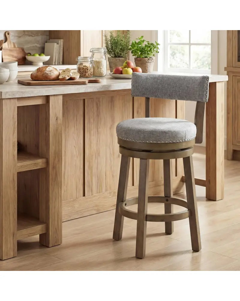 27/31 Inch Swivel Bar Stool with Upholstered Back Seat and Footrest-27 inches - Gray - Bar Stools