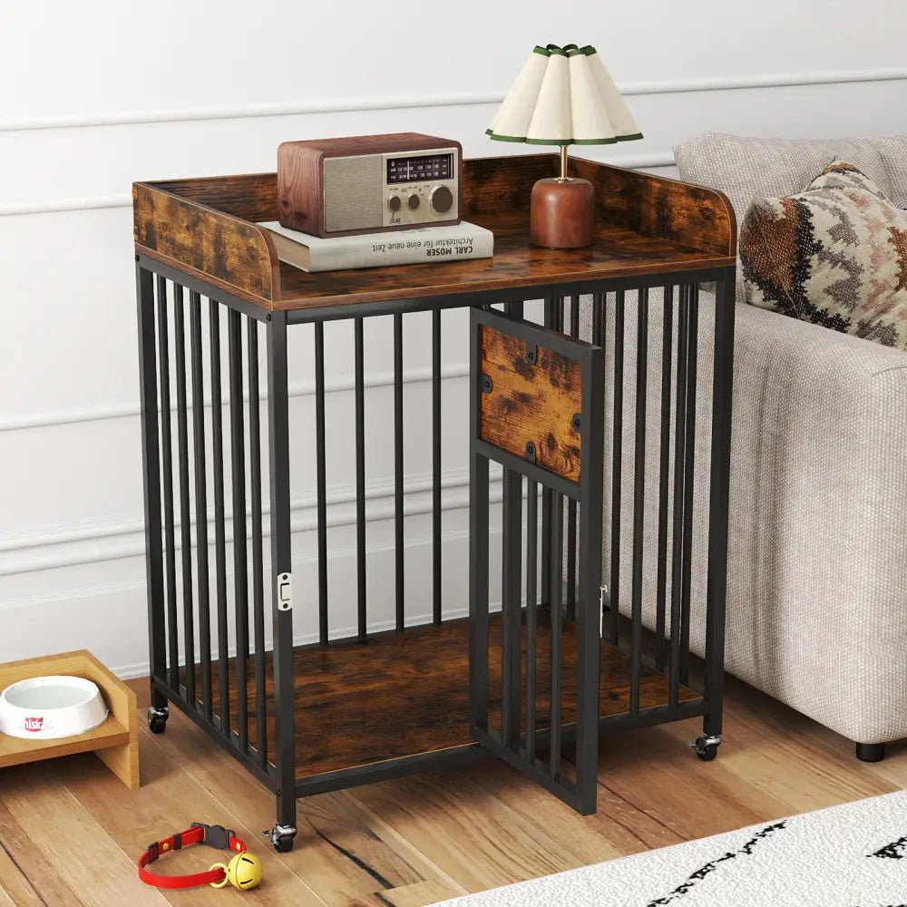 27.5 Inch Dog Crate Furniture with Wheels for Small Dogs and Puppies-Rustic Brown - Rustic Brown - Dog Kennels