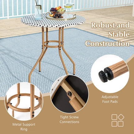 27.5 inch Outdoor Bistro Table with Heavy Duty Metal Frame and Adjustable Foot Pads-white - White - Patio Dining Tables