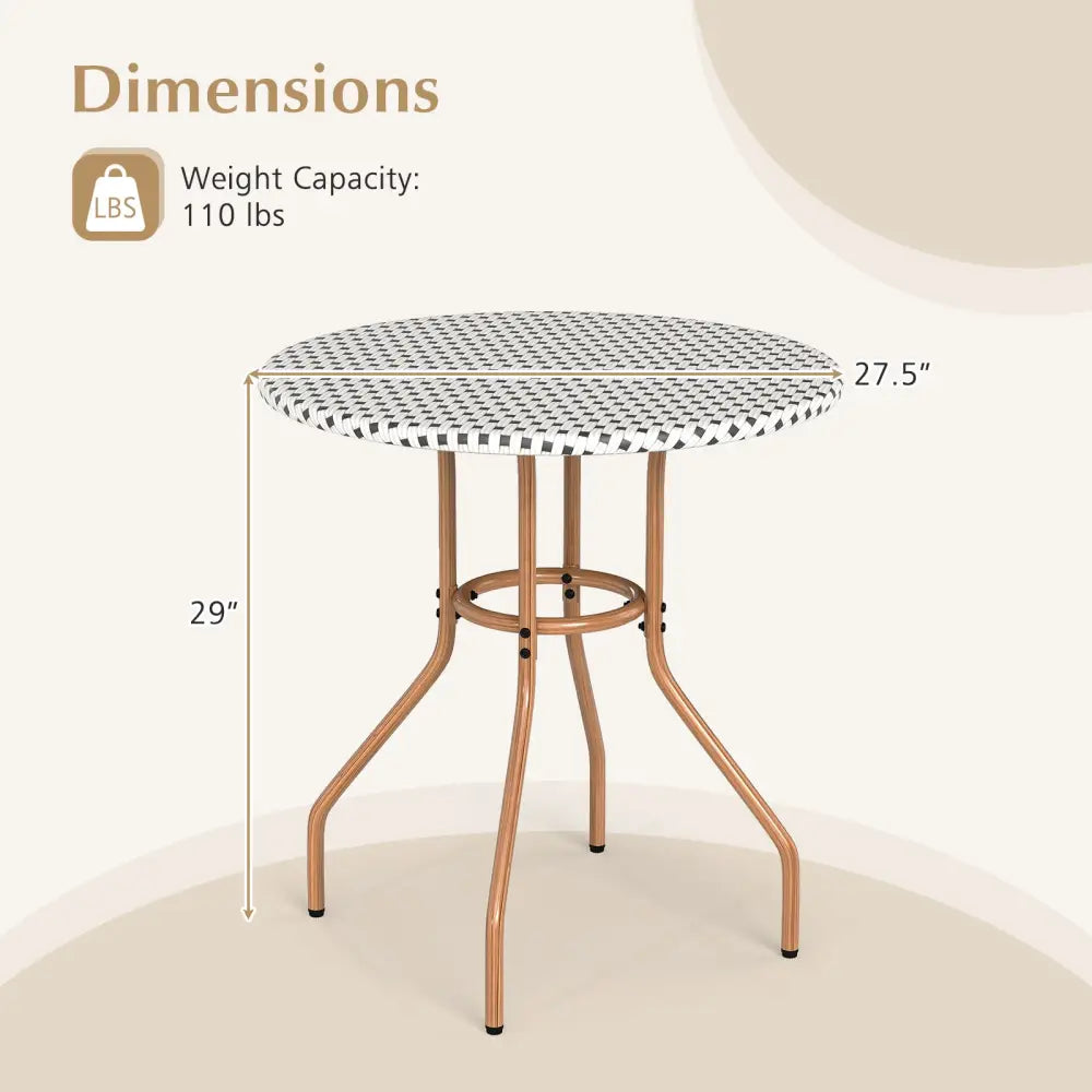 27.5 inch Outdoor Bistro Table with Heavy Duty Metal Frame and Adjustable Foot Pads-white - White - Patio Dining Tables