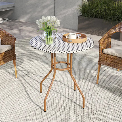27.5 inch Outdoor Bistro Table with Heavy Duty Metal Frame and Adjustable Foot Pads-white - White - Patio Dining Tables