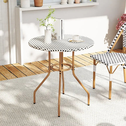 27.5 inch Outdoor Bistro Table with Heavy Duty Metal Frame and Adjustable Foot Pads-white - White - Patio Dining Tables