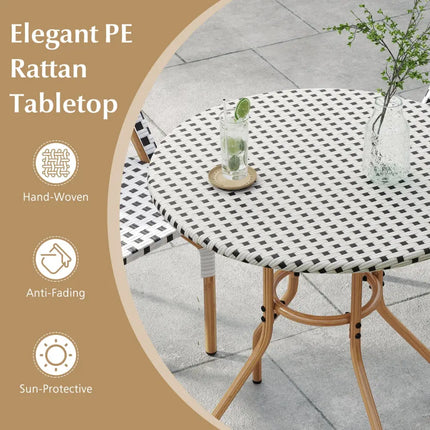 27.5 inch Outdoor Bistro Table with Heavy Duty Metal Frame and Adjustable Foot Pads-white - White - Patio Dining Tables