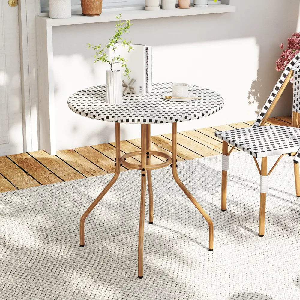 27.5 inch Outdoor Bistro Table with Heavy Duty Metal Frame and Adjustable Foot Pads-white - White - Patio Dining Tables
