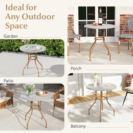 27.5 inch Outdoor Bistro Table with Heavy Duty Metal Frame and Adjustable Foot Pads-white - White - Patio Dining Tables