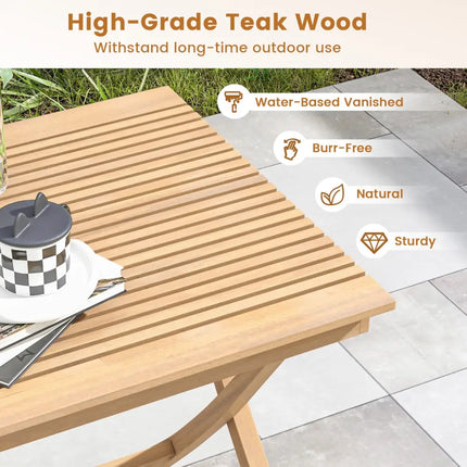 27.5 Inch Patio Bistro Table with Slatted Tabletop and Sturdy Wood Frame - Natural - Patio Coffee Tables