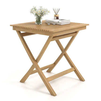27.5 Inch Patio Bistro Table with Slatted Tabletop and Sturdy Wood Frame - Natural - Patio Coffee Tables