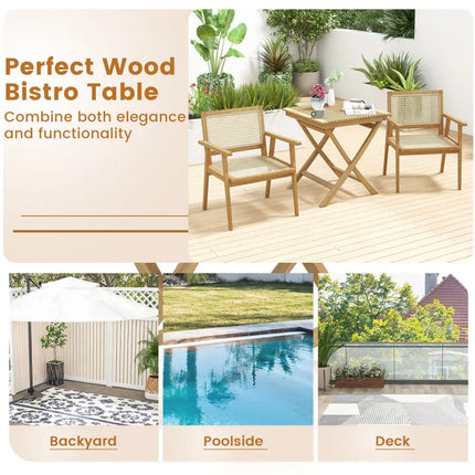 27.5 Inch Patio Bistro Table with Slatted Tabletop and Sturdy Wood Frame - Natural - Patio Coffee Tables