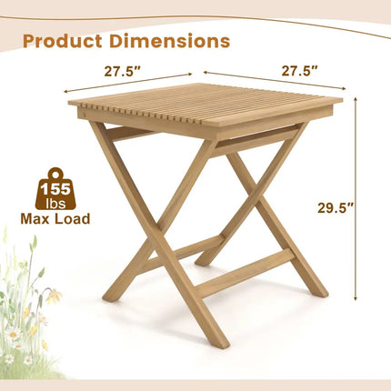 27.5 Inch Patio Bistro Table with Slatted Tabletop and Sturdy Wood Frame - Natural - Patio Coffee Tables