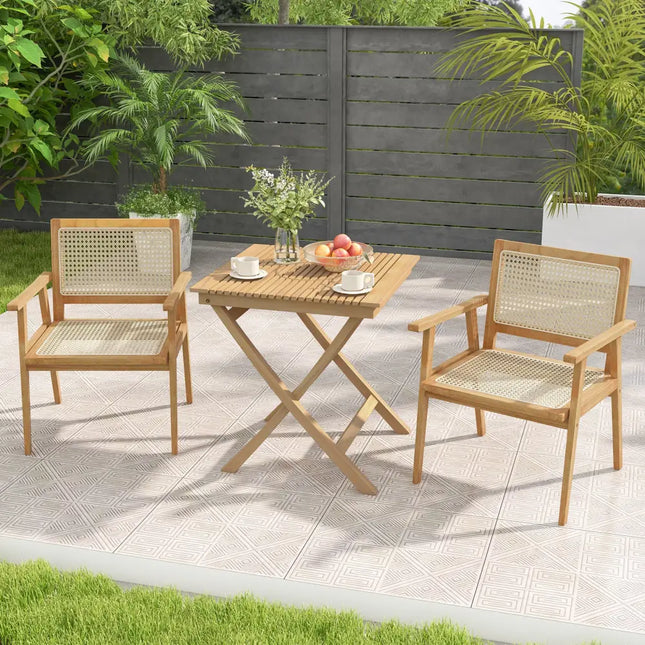 27.5 Inch Patio Bistro Table with Slatted Tabletop and Sturdy Wood Frame - Natural - Patio Coffee Tables